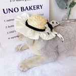 Elegant Chanel - Inspired Straw Pet Hat with Lace and Bow - GreenFur
