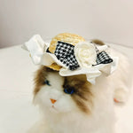 Elegant Chanel - Inspired Straw Pet Hat with Lace and Bow - GreenFur