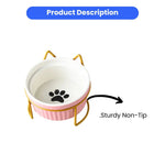 Elevated Ceramic Cat Bowls Anti - Acne Food and Water Bowls with Black Stand - GreenFur