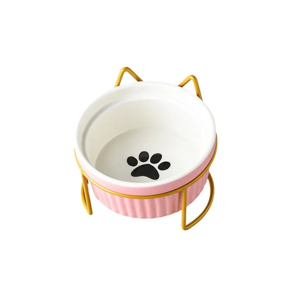 Elevated Ceramic Cat Bowls Anti - Acne Food and Water Bowls with Black Stand - GreenFur