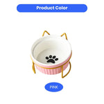 Elevated Ceramic Cat Bowls Anti - Acne Food and Water Bowls with Black Stand - GreenFur