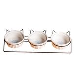 Elevated Triple Ceramic with Iron Stand Neck Protect Cat Bowls - GreenFur