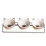 Elevated Triple Ceramic with Iron Stand Neck Protect Cat Bowls - GreenFur