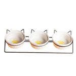Elevated Triple Ceramic with Iron Stand Neck Protect Cat Bowls - GreenFur