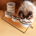 Elevated Triple Ceramic with Iron Stand Neck Protect Cat Bowls - GreenFur