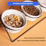 Elevated Triple Ceramic with Iron Stand Neck Protect Cat Bowls - GreenFur