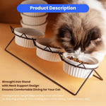 Elevated Triple Ceramic with Iron Stand Neck Protect Cat Bowls - GreenFur