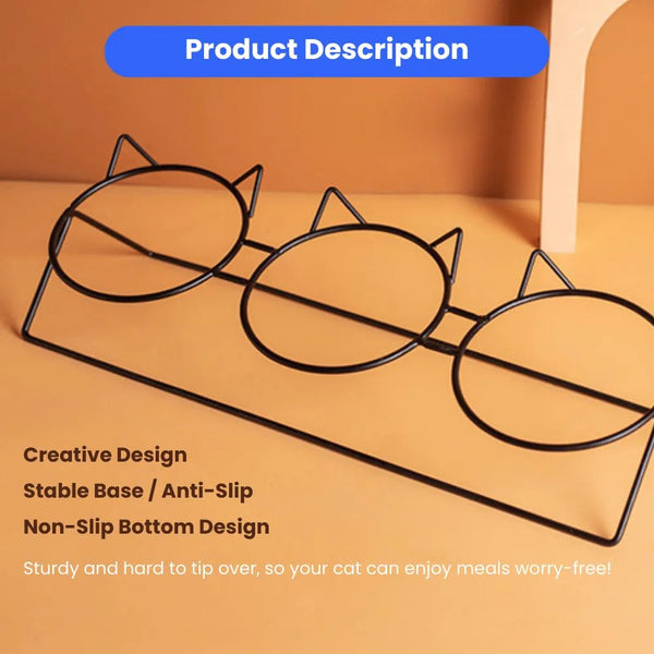 Elevated Triple Ceramic with Iron Stand Neck Protect Cat Bowls - GreenFur