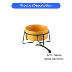 Elevated Yellow Ceramic Pet Bowl with Iron Stand Neck Protect Anti - Vomiting - GreenFur