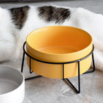 Elevated Yellow Ceramic Pet Bowl with Iron Stand Neck Protect Anti - Vomiting - GreenFur