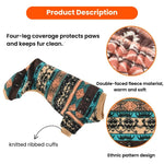 Ethnic Pattern Design Fleece Dog Pajamas with Knitted Cuffs - GreenFur