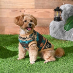 Ethnic Pattern Design Fleece Dog Sweater with Knitted Cuffs - GreenFur