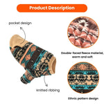 Ethnic Pattern Design Fleece Dog Sweater with Knitted Cuffs - GreenFur