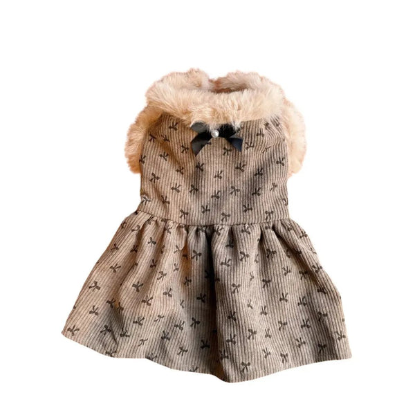 Fall Dog Corduroy Lined Fleece Layered Button Down Dress - GreenFur