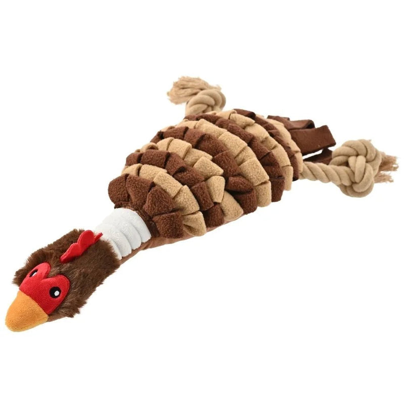 Farm Animal Series Rooster Shape Squeaky Plush Dog Toy with Rope - GreenFur