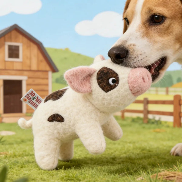 Farm Collection Cute Cow Style Felt Dog Toy - GreenFur