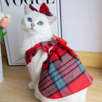 Fashionable Plaid Dress with Bowknot Headband for Cats - GreenFur