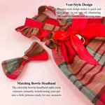 Fashionable Plaid Dress with Bowknot Headband for Cats - GreenFur