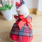 Fashionable Plaid Dress with Bowknot Headband for Cats - GreenFur