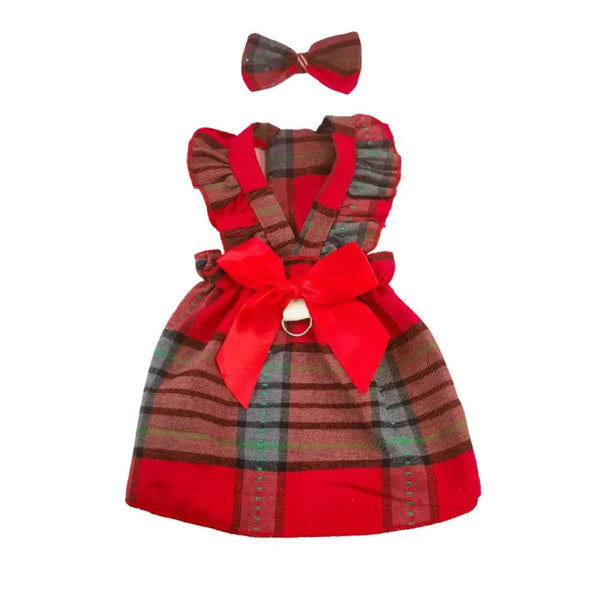 Fashionable Plaid Dress with Bowknot Headband for Cats - GreenFur