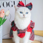 Fashionable Plaid Dress with Bowknot Headband for Cats - GreenFur