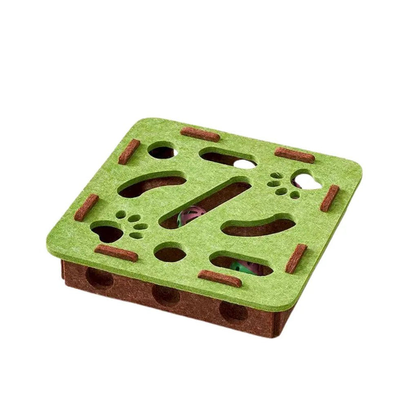 Felt Cat Puzzle Box Square Design Interactive Cat Toy - GreenFur
