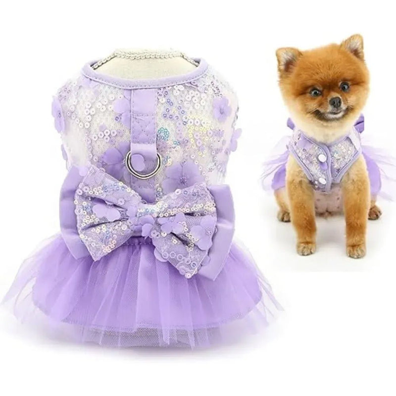 Floral Dresses with D - Ring and Bow Design for Dogs - GreenFur