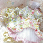 Floral Embroidered Pet Mesh Dress with D - Ring for Small Dogs and Cats - GreenFur
