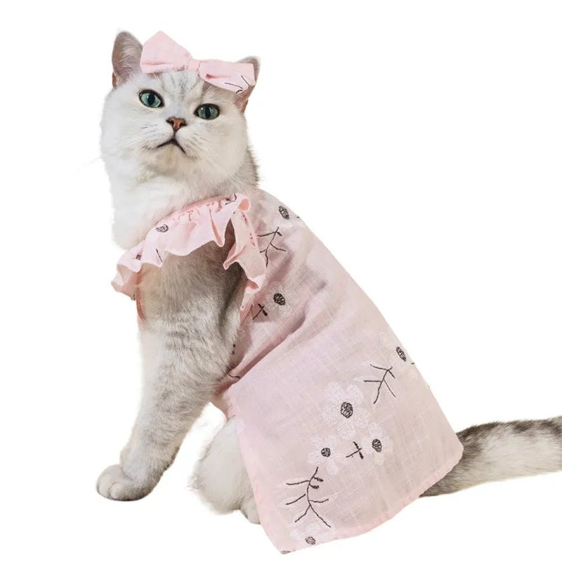 Floral Pet Dress and Hair Clip Set - GreenFur