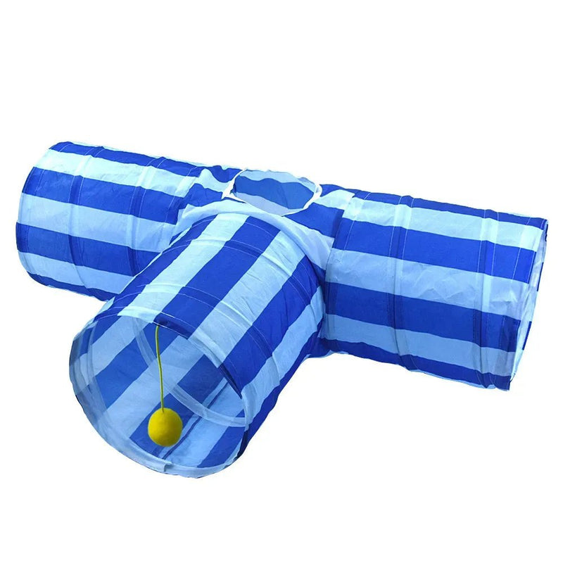 Foldable Cat Tunnel Toy T Shape Three Way Indoor Play Tube - GreenFur