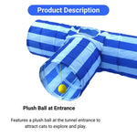 Foldable Cat Tunnel Toy T Shape Three Way Indoor Play Tube - GreenFur