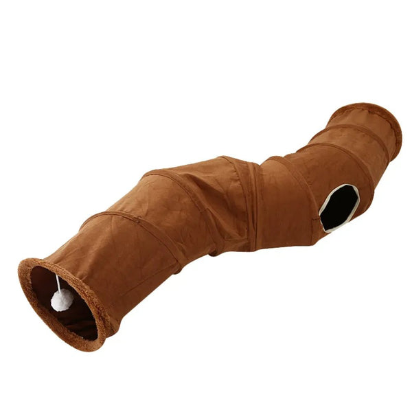 Foldable Suede S Shape Cat Tunnel Interactive Crawl Play Toy - GreenFur
