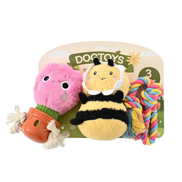 Garden Topic Dog Plush Rope Toy Bundle Play Gift Set - GreenFur