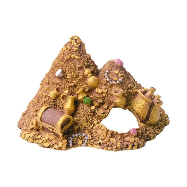 Gold Treasure Resin Hiding Cave Ornament for Aquarium Decoration - GreenFur