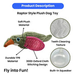 Green Raptor Style Squeaky Plush Dog Toy with Oxford Cloth Wing - GreenFur
