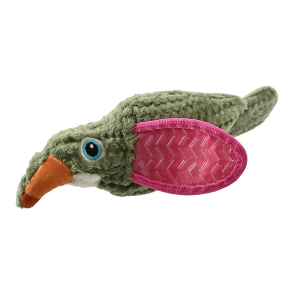 Green Raptor Style Squeaky Plush Dog Toy with Oxford Cloth Wing - GreenFur