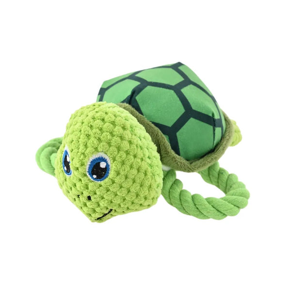 Green Turtle Style Tug - of - War Squeaky Plush Dog Toy with Rope - GreenFur