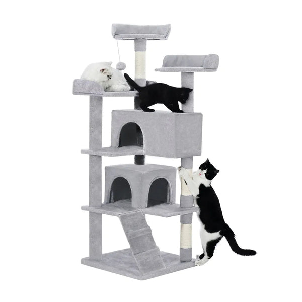 Grey Cat Scratching Post Condo Large Cat Tree Tower - GreenFur