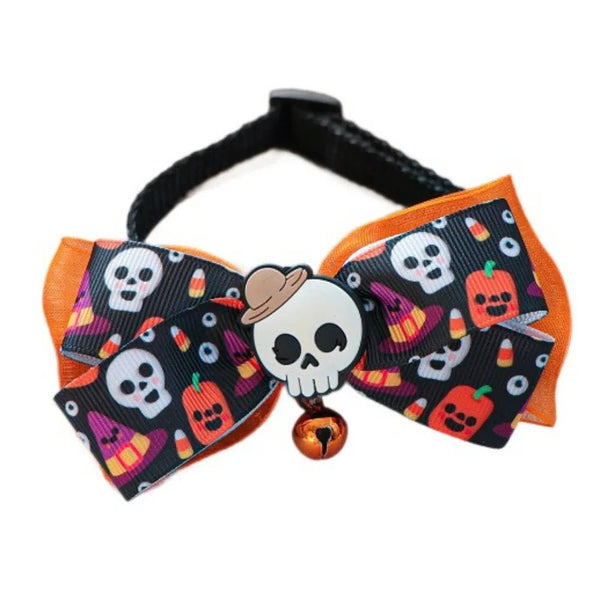 Halloween Adjustable Cozy Polyester Pet Collar Bow with Bell - GreenFur