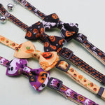 Halloween Pumpkin Bow Style Adjustable Nylon Cat Collar with Bell - GreenFur