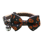 Halloween Pumpkin Bow Style Adjustable Nylon Cat Collar with Bell - GreenFur
