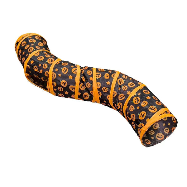 Halloween Pumpkin Cat Tunnel Toy Foldable S Shape Play Tube - GreenFur
