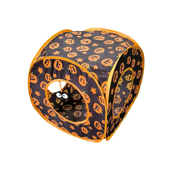 Halloween Pumpkin Cat Tunnel Toy Foldable Square Play Tube - GreenFur