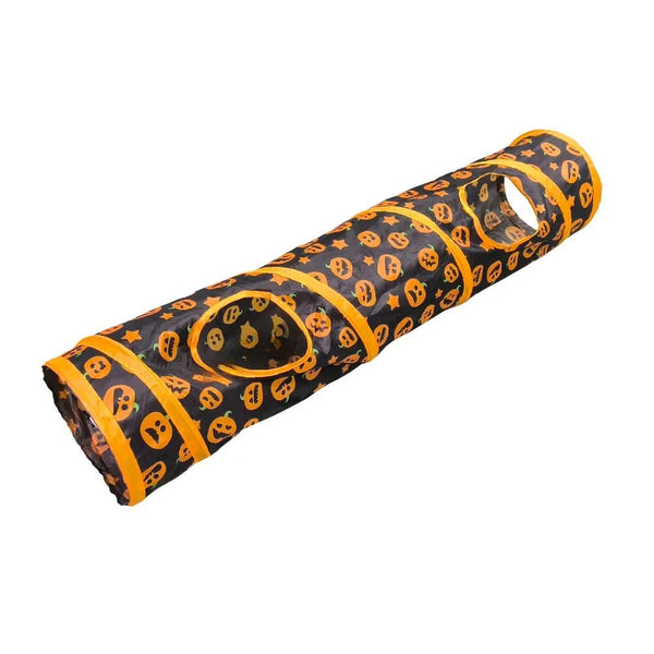 Halloween Pumpkin Cat Tunnel Toy Foldable Straight Play Tube - GreenFur