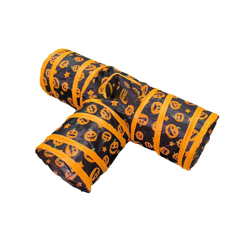 Halloween Pumpkin Cat Tunnel Toy Foldable Three Way Play Tube - GreenFur