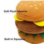 Hamburger Plush Dog Toy with Squeaker Soft Interactive Chew Toy - GreenFur