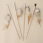 Handmade Elastic Cat Teaser Wand with Feather and Bell - GreenFur