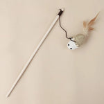 Handmade Elastic Cat Teaser Wand with Feather and Bell - GreenFur