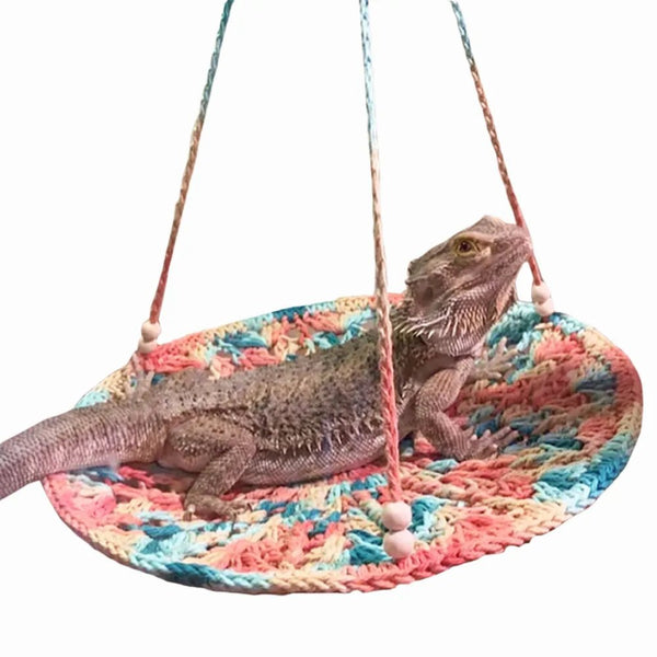 Handmade Hanging Crochet Reptile Hammock for Lizards - GreenFur