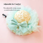 Handmade Woven Straw Hat with Lace Bow and Pearl Pendant for Cats - GreenFur